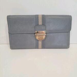 Bally Switzerland Wallet Organizer Blue Large Leather Clutch Clasp Striped Logo